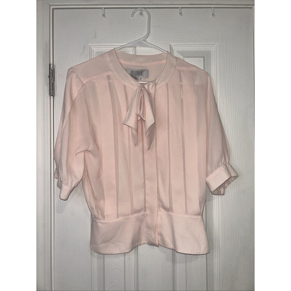 Vintage Josephine Blush Pink Short Sleeve Button Front Blouse Women’s Sz 8